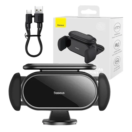 Uchwyt samochodowy elektryczny Baseus Steel Cannon Pro z ładowarką solarną (czarny)
