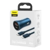 Ładowarka samochodowa Baseus Golden Contactor Pro, USB + USB-C, QC4.0+, PD, SCP, 40W (niebieska) + kabel USB-C do Lightning 1m (niebieski)