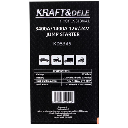 JUMP-STARTER 3400/1400A 12/24V+OŚWIETLENIE KD5345