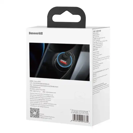 Ładowarka samochodowa Baseus Golden Contactor Pro, USB + USB-C, QC4.0+, PD, SCP, 40W (szara) + kabel USB-C do iP 1m (czarny)