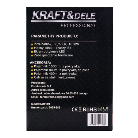 Blender Kielichowy 1500ml + 800ml + 400ml 1850W KD4149