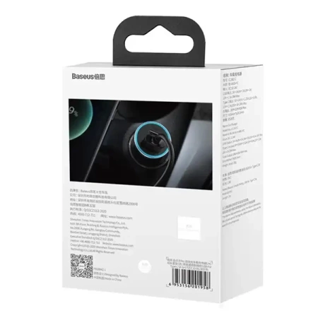 Ładowarka samochodowa Baseus Golden Contactor Pro, USB + USB-C, QC4.0+, PD, SCP, 40W (szara) + kabel USB do USB-C 1m (czarny)