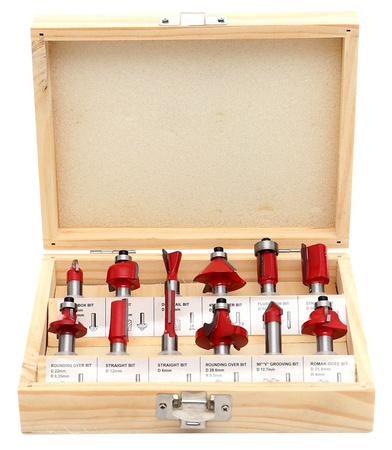Zestaw Frezów do drewna KD10282 12szt. frez 8mm