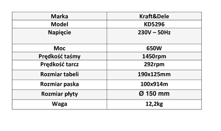 SZLIFIERKA TALERZOWO-TAŚMOWA 650W KD5296