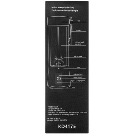 Blender akumulatorowy USB-C 400ml / 2x3000mAh KD4175