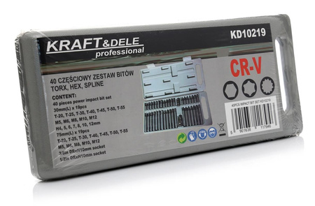 Komplet Bitów specjalnych KD10219 HEX, TORX, SPLINE 40cz.