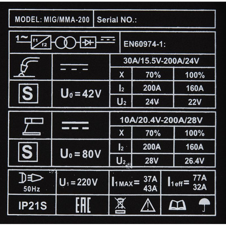 SPAWARKA MIG/MMA 200A MODEL KD1788