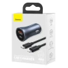 Ładowarka samochodowa Baseus Golden Contactor Pro, USB + USB-C, QC4.0+, PD, SCP, 40W (szara) + kabel USB-C do iP 1m (czarny)