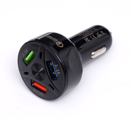 Ładowarka samochodowa QUICK CHARGE 3 porty USB LED KD1238