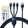 Kabel USB 3w1 Baseus Flash Series, USB-C + micro USB + Lightning, 66W, 1.2m (niebieski)