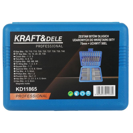 Zestaw bitów długich udarowych do wkrętarki 75mm + uchwyt 50el, KD11865