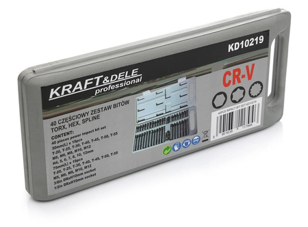 Komplet Bitów specjalnych KD10219 HEX, TORX, SPLINE 40cz.