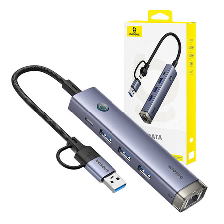 Hub 4w1 Baseus UltraJoy USB-A&USB-C do 3xUSB3.0+USB-C+RJ45 (szary)